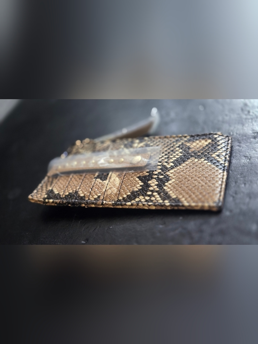 3/$20 Snake-Print Leather Card Holder Wallet in Tan & Black - Picture 2 of 6